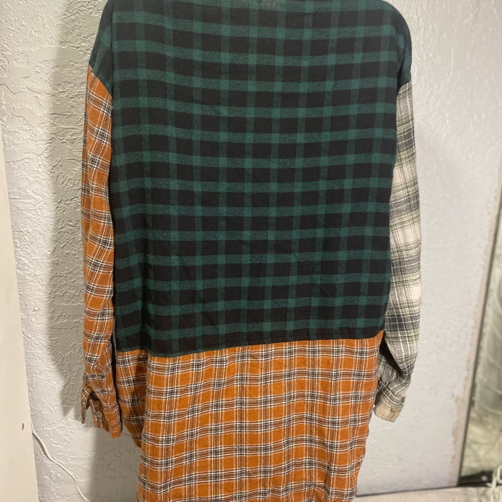 Woman’s Patchwork Plaid Button-Down Shirt - Orang… - image 4